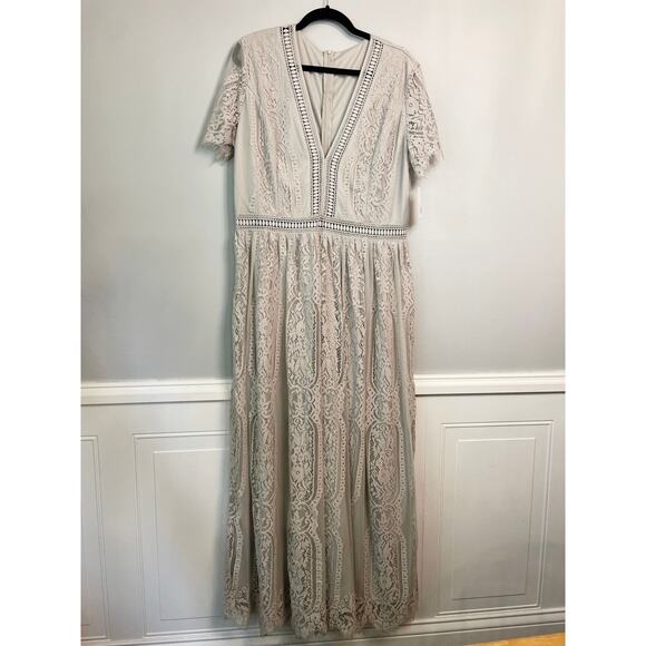 Size XL (US 16-18) Gray Boho Crochet Lace Maxi Dress, Flowy, Lightweight, Summer - Picture 1 of 8